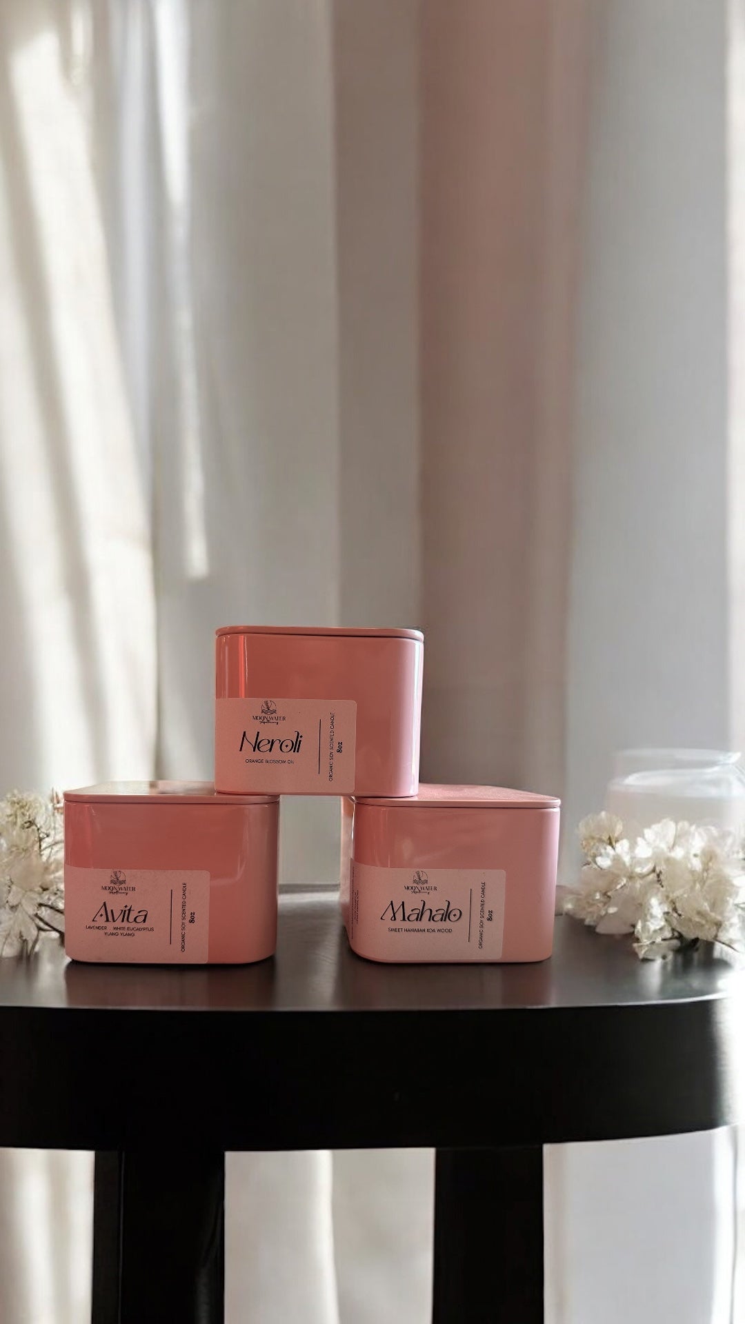 8oz Pink Tin Candles - 3 scents! -- by Moon Water Apothecary