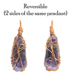 Raw Dark Purple Amethyst Crystal Reversible Pendant Necklace, Copper Wire-Wrapped, Handmade