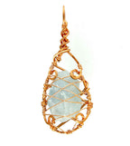 Raw Blue Celestite Crystal Teardrop Pendant Necklace, Copper Wire-Wrapped, Handmade