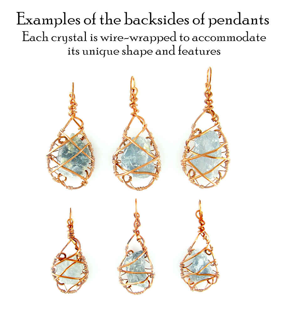 Raw Blue Celestite Crystal Teardrop Pendant Necklace, Copper Wire-Wrapped, Handmade