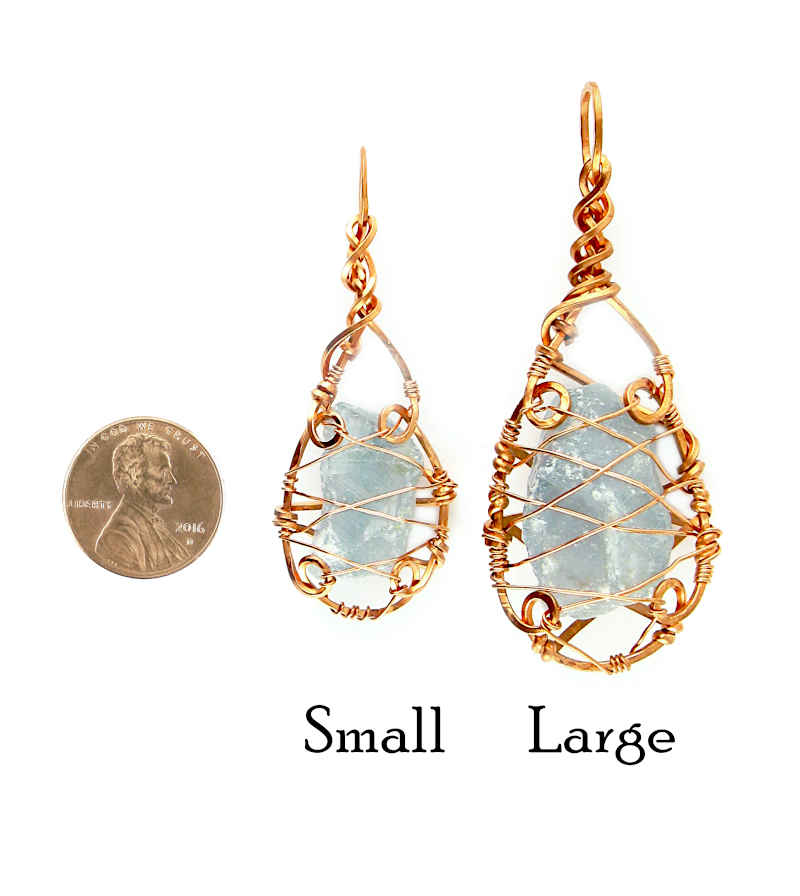 Raw Blue Celestite Crystal Teardrop Pendant Necklace, Copper Wire-Wrapped, Handmade