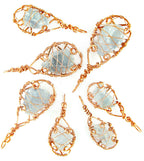 Raw Blue Celestite Crystal Teardrop Pendant Necklace, Copper Wire-Wrapped, Handmade
