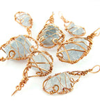 Raw Blue Celestite Crystal Teardrop Pendant Necklace, Copper Wire-Wrapped, Handmade