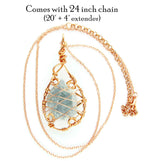 Raw Blue Celestite Crystal Teardrop Pendant Necklace, Copper Wire-Wrapped, Handmade