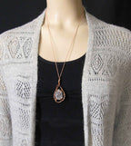 Raw Blue Celestite Crystal Teardrop Pendant Necklace, Copper Wire-Wrapped, Handmade