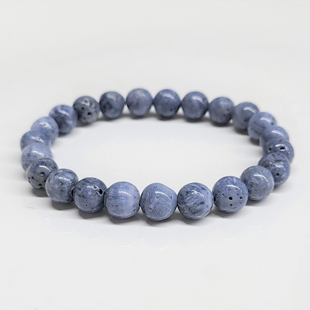 Blue Coral Round Bead Bracelet