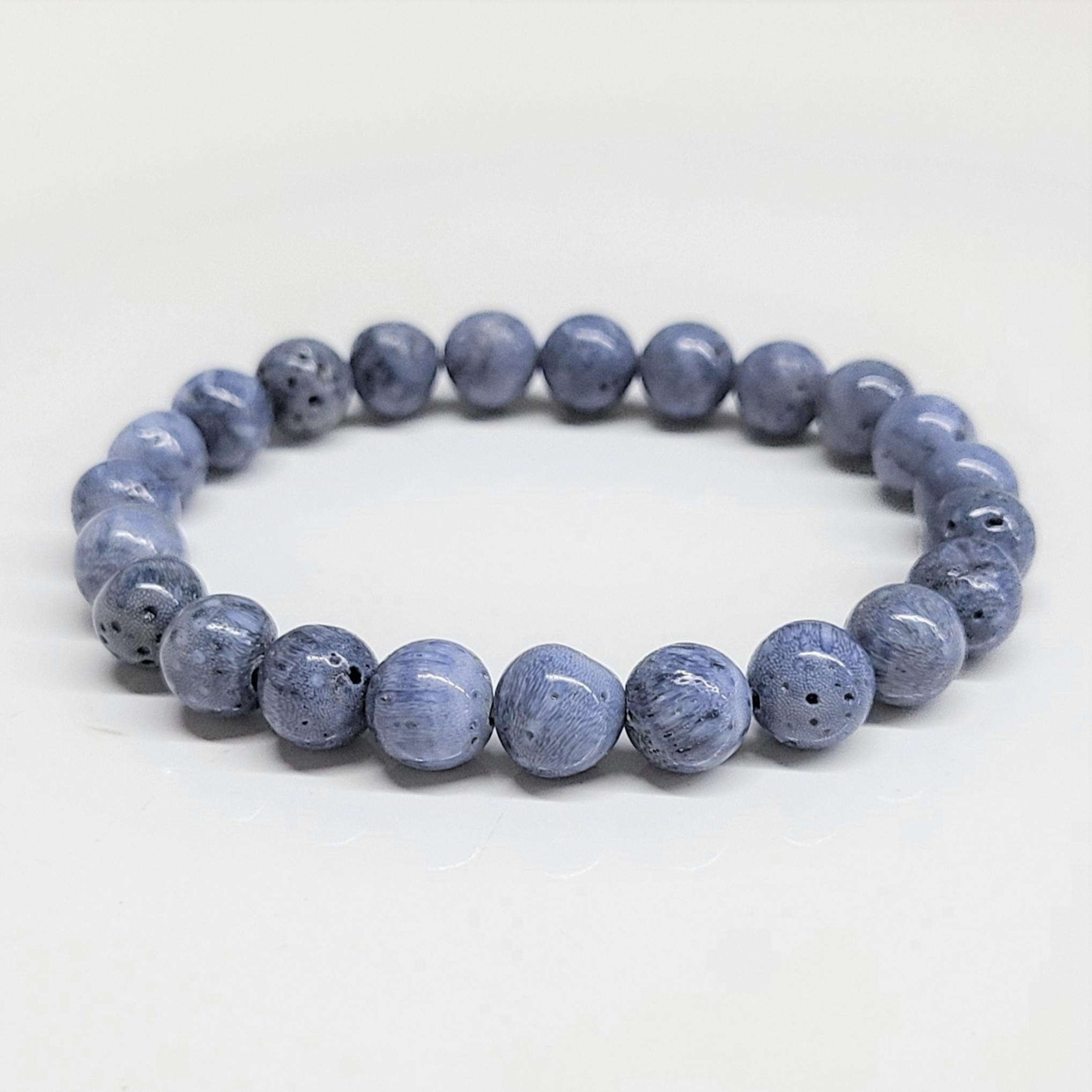 Blue Coral Round Bead Bracelet