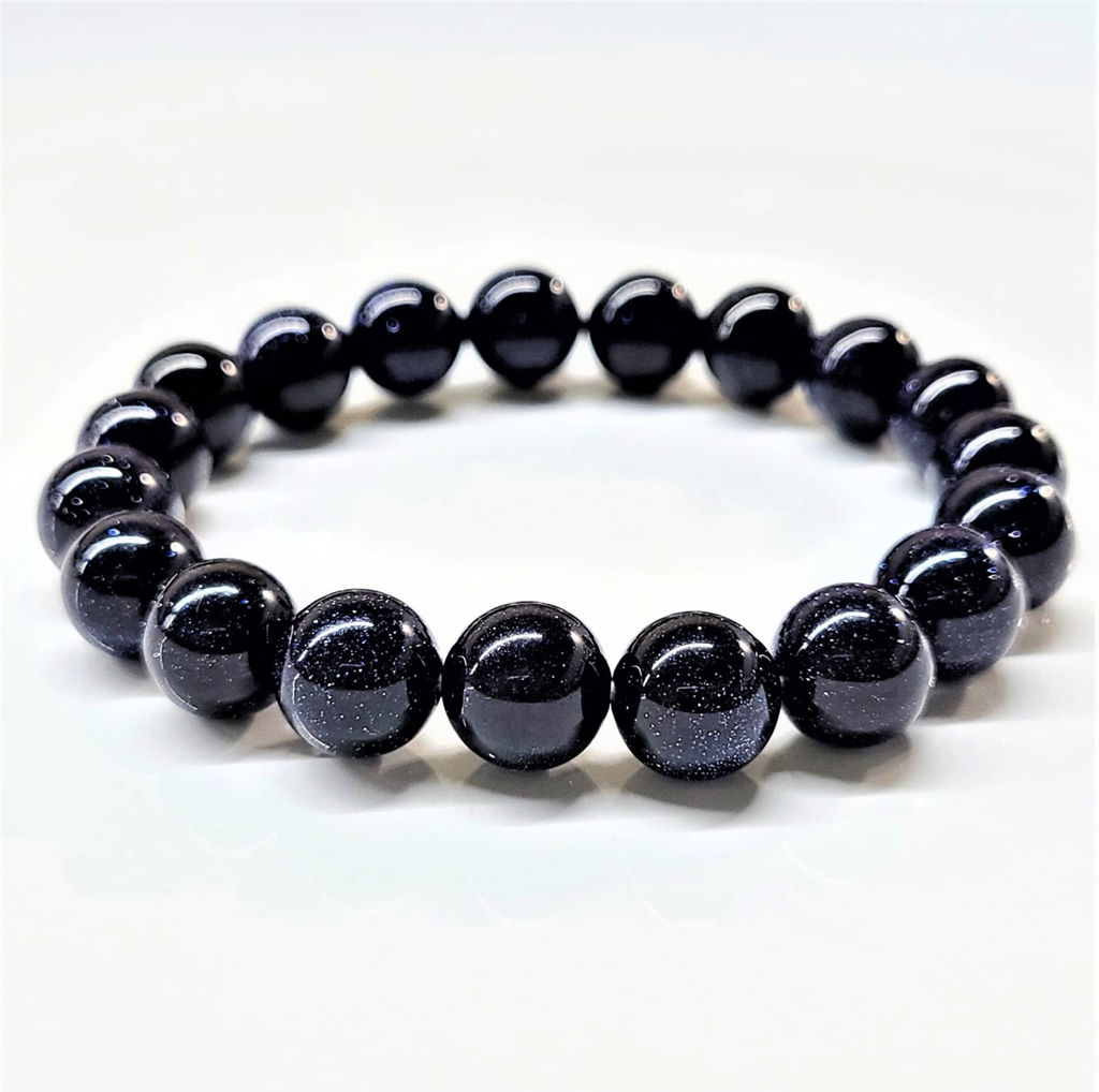 Blue Goldstone Round Bead Bracelet - Symbol of the Night Sky