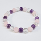 Amethyst, Clear & Rose Quartz Round Bead Bracelet 8mm