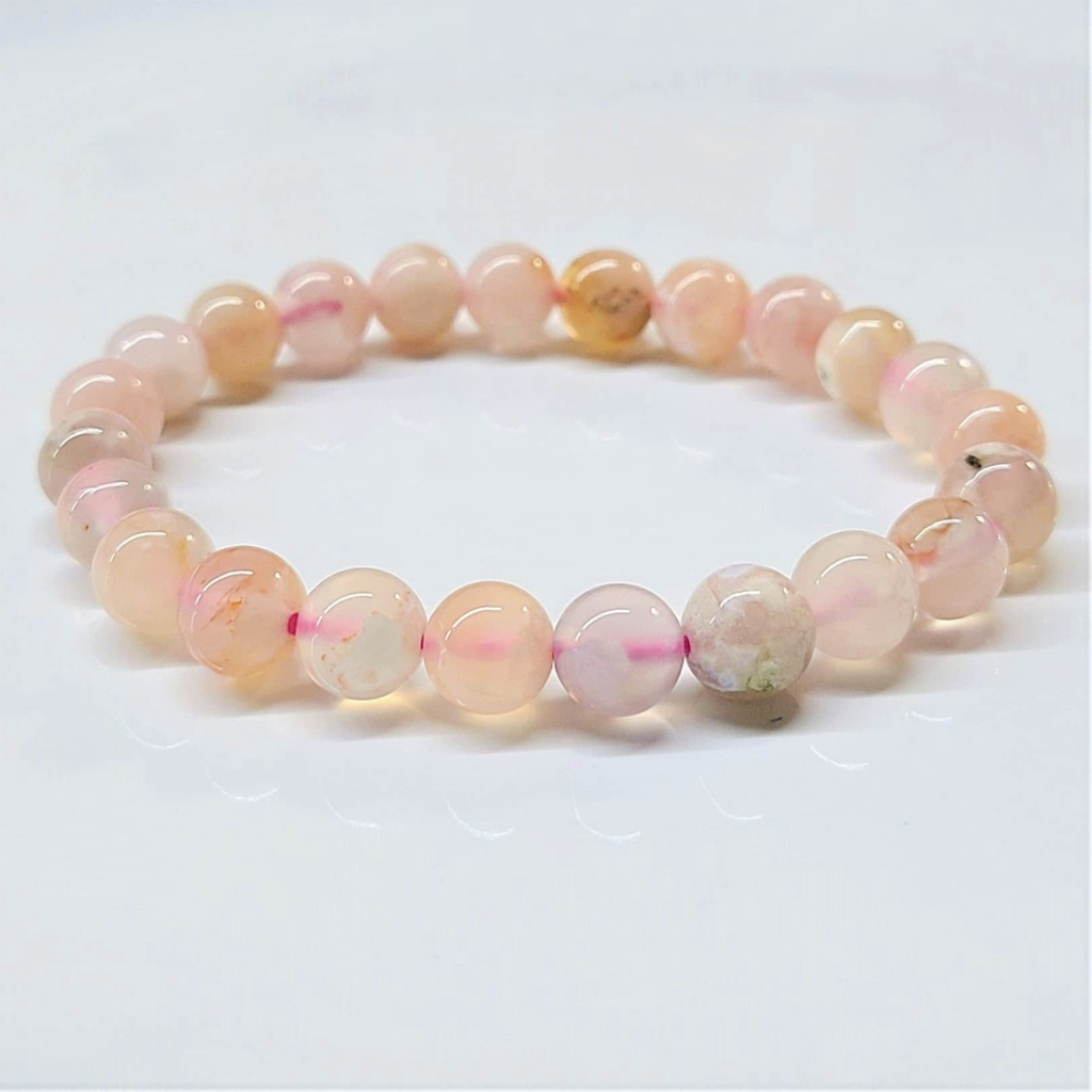 Flower Agate Round Bead Bracelet - Stone of the Divine Feminine