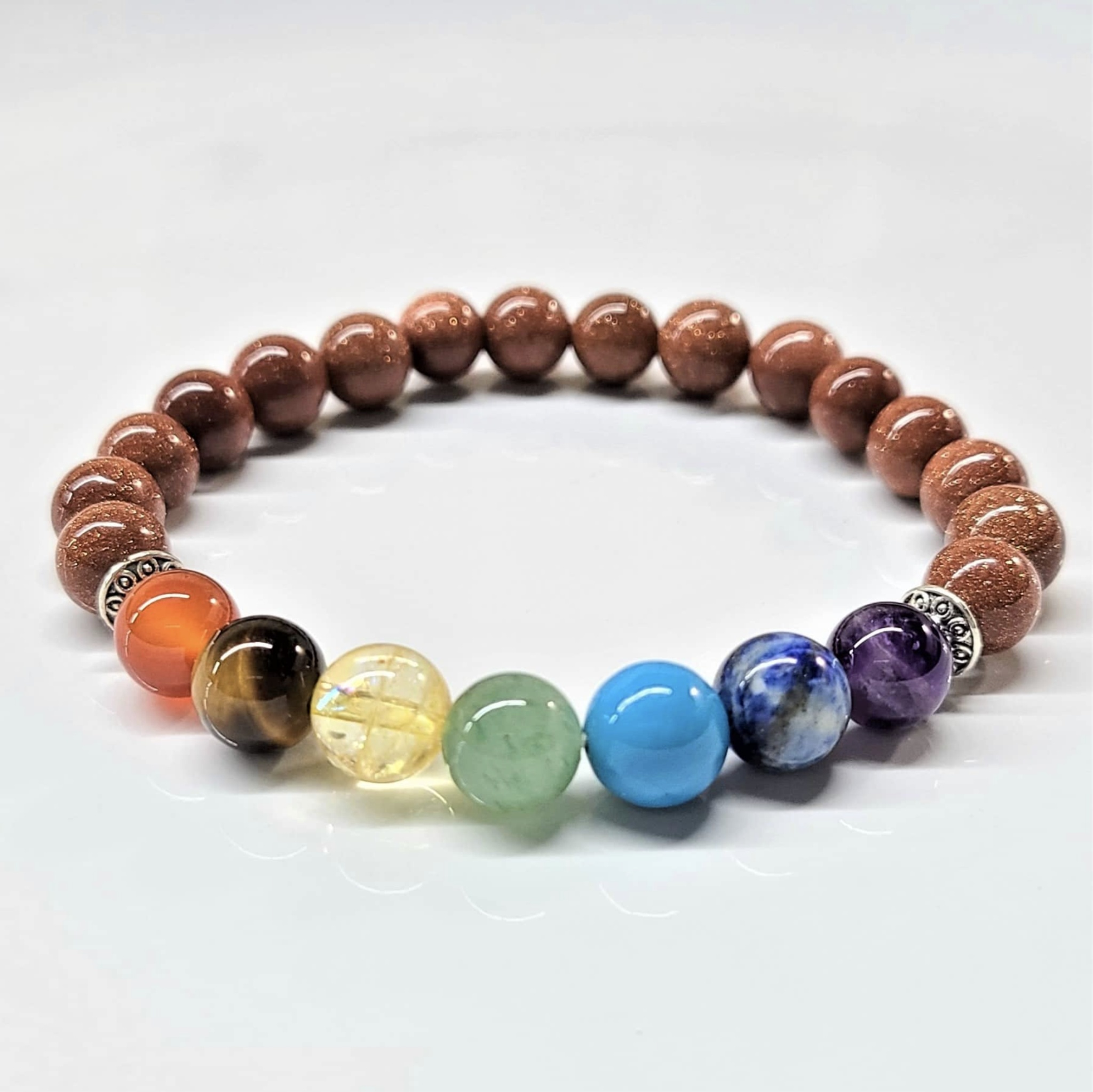 Goldstone Chakra Round Bead Bracelet 8mm - Stone of Earthly Spirit Connection