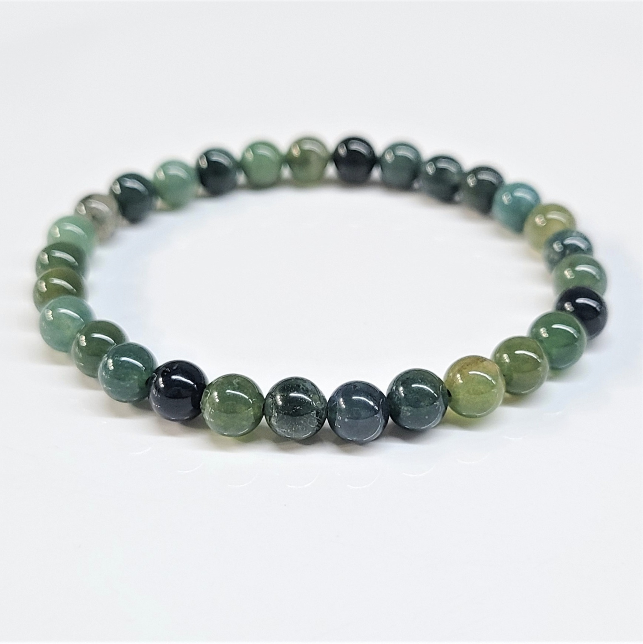 Moss Agate Round Bead Bracelet - The Gardener's Stone