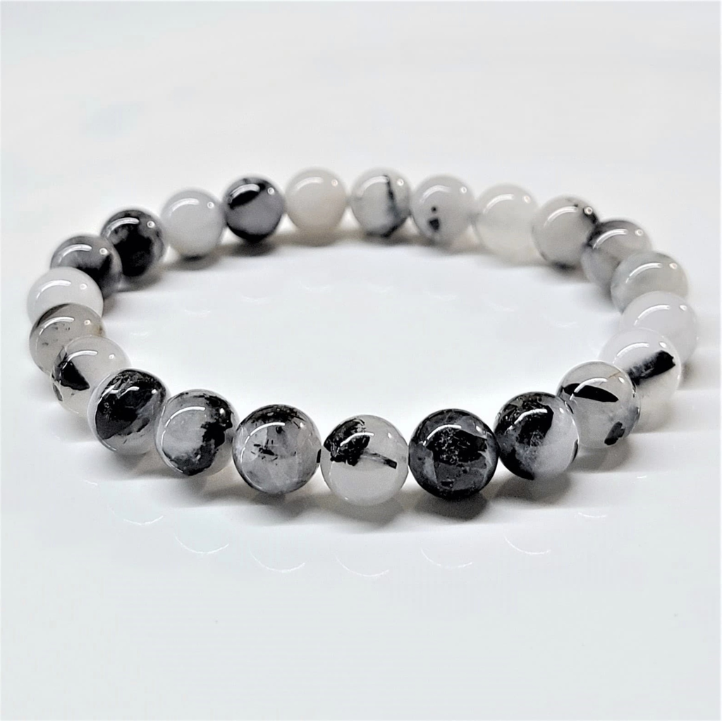 Tourmaline in Quartz Round Bead Bracelet - Grounded Purification