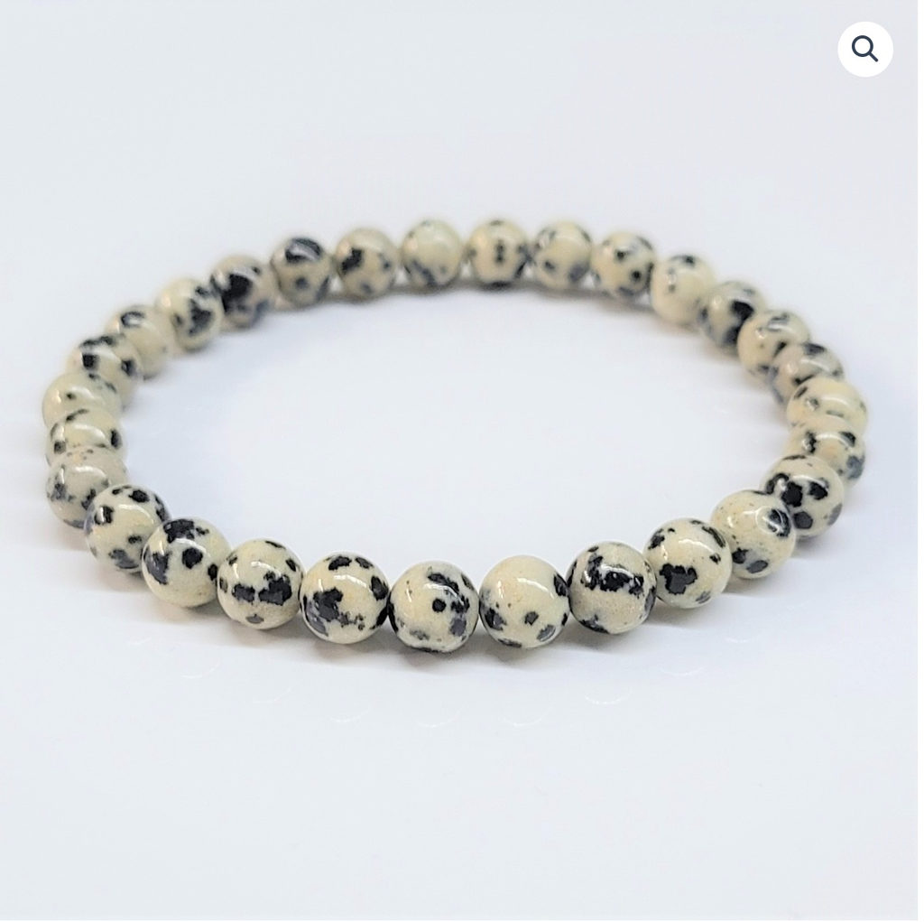 Dalmatian Jasper Round Bead Bracelet - Stone of Joy & Loyalty