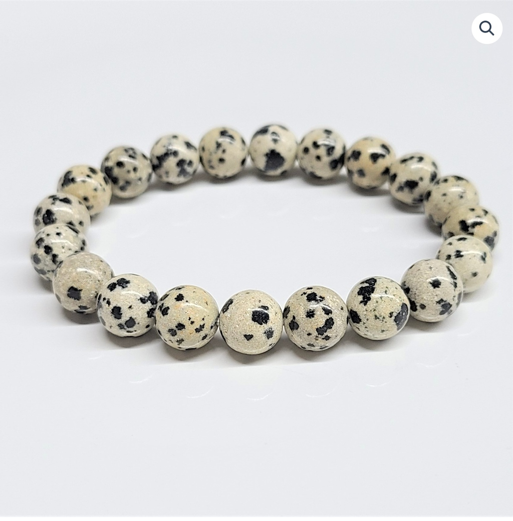 Dalmatian Jasper Round Bead Bracelet - Stone of Joy & Loyalty