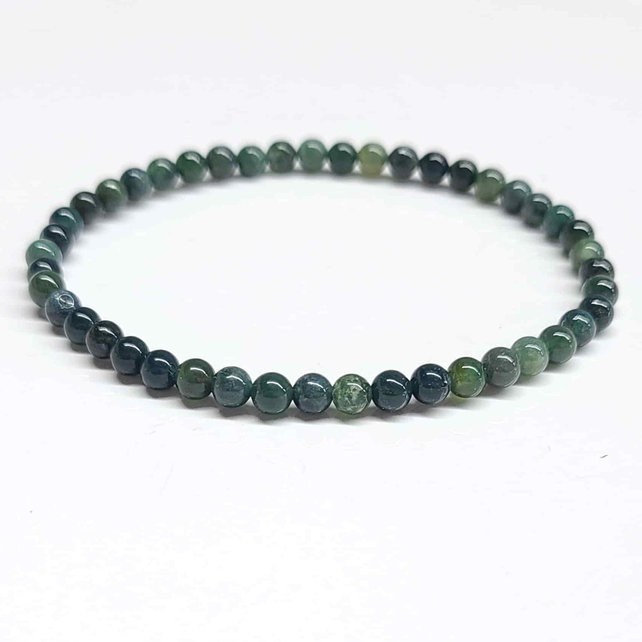 Moss Agate Round Bead Bracelet - The Gardener's Stone