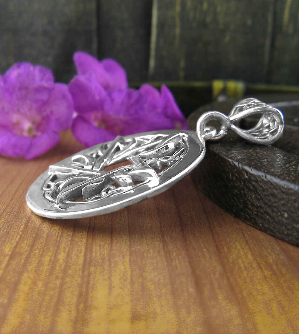 SMALL Crescent Moon Pentacle Pendant, Handmade - 925 Sterling Silver