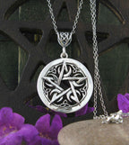 SMALL Crescent Moon Pentacle Pendant, Handmade - 925 Sterling Silver
