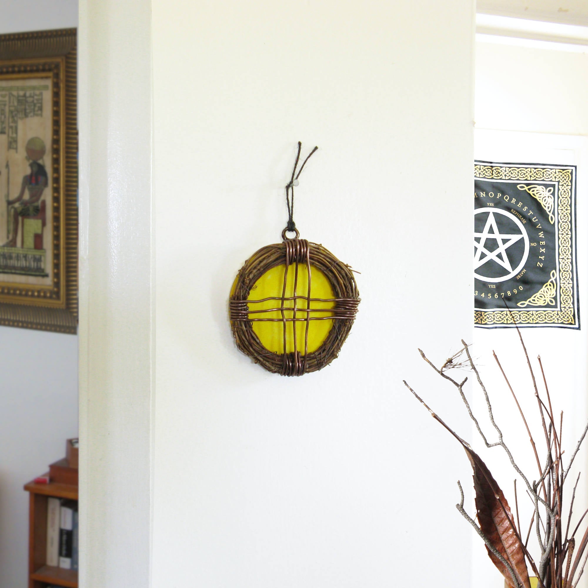 Wreath with Wiccan Solar Cross Sun Symbol - Handcrafted