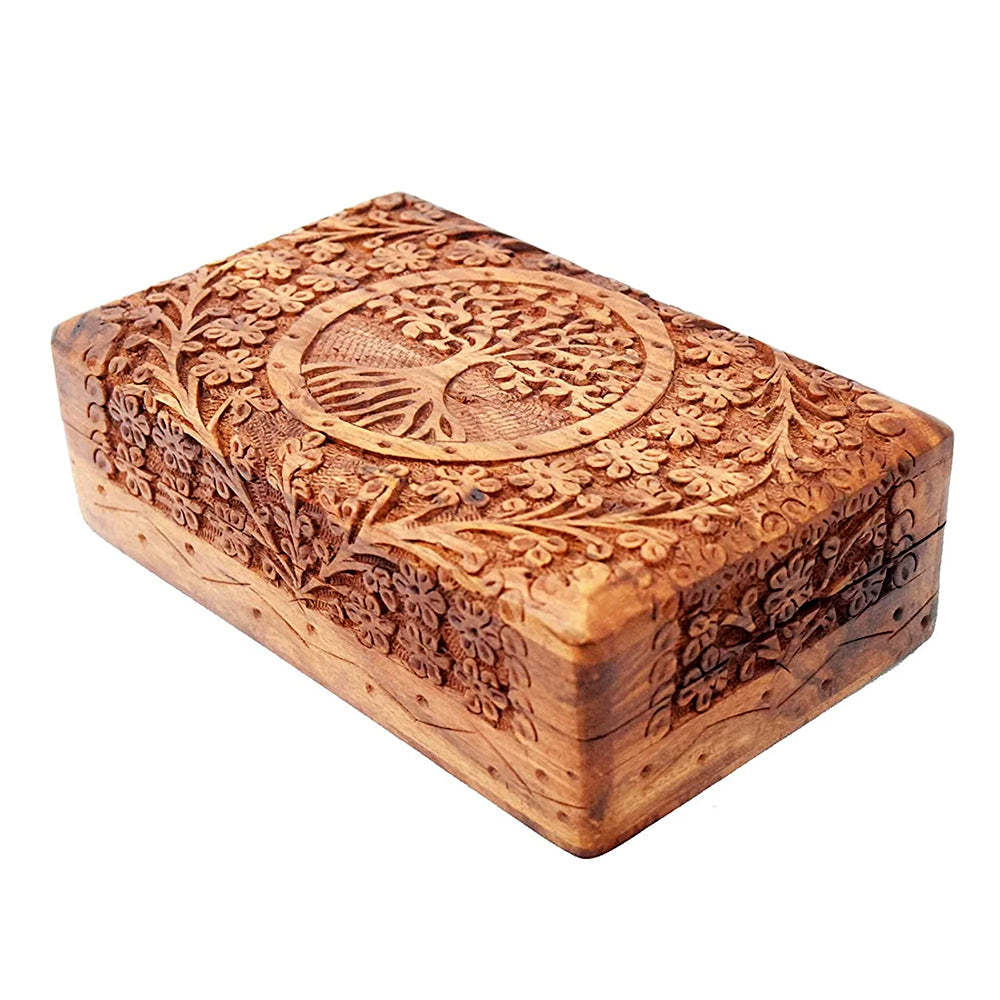 Tree Of Life Carved Wooden Box - 4" x 6"