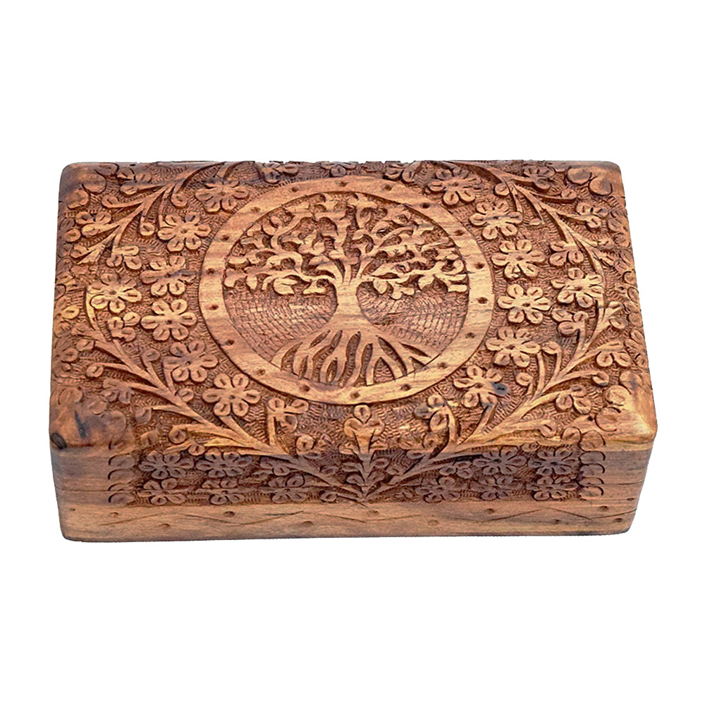Tree Of Life Carved Wooden Box - 4" x 6"