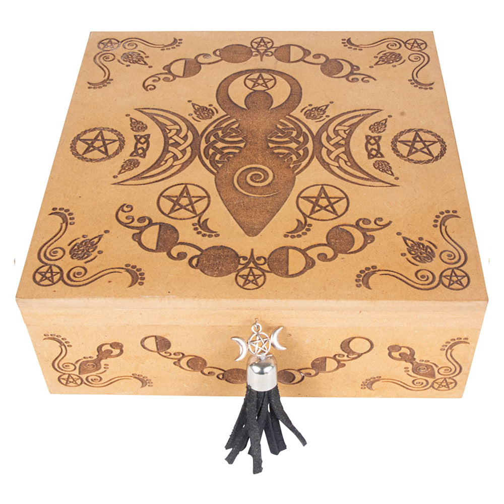 Triple Moon Goddess Laser Etched Box 7"