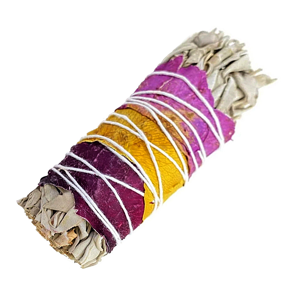 White Sage & Rose Petals Smudge Stick 3-4"