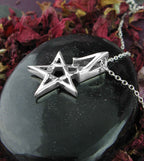 Tiny Wiccan Third Degree Pentagram Necklace, with Attached Chain, Handmade