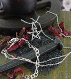 Tiny Wiccan Third Degree Pentagram Necklace, with Attached Chain, Handmade