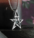 Tiny Wiccan Third Degree Pentagram Necklace, with Attached Chain, Handmade