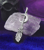 Broomstick with Crescent Moon Pendant, Handmade - 925 Sterling Silver