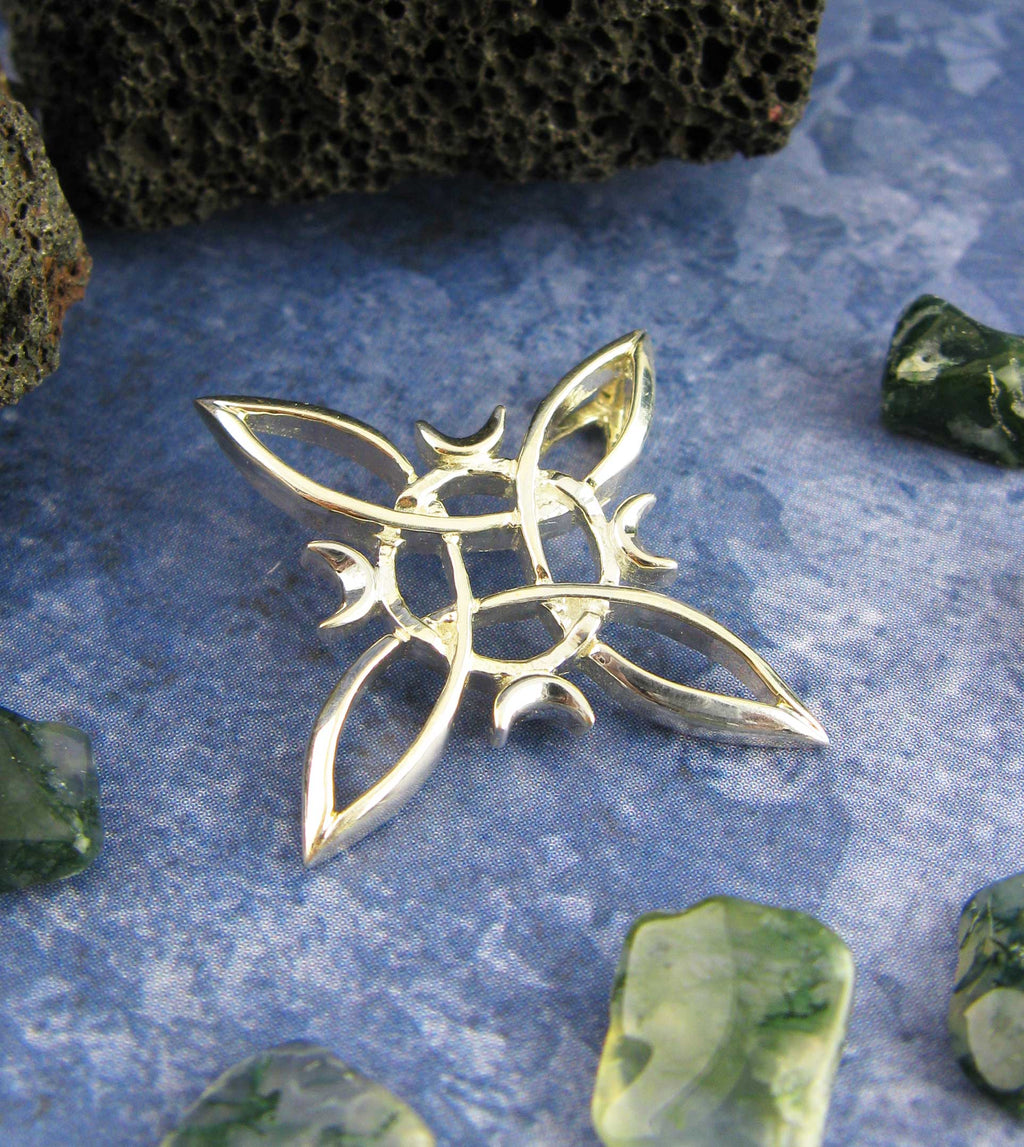 Witch's Knot with 4 Crescent Moons Pendant, Handmade