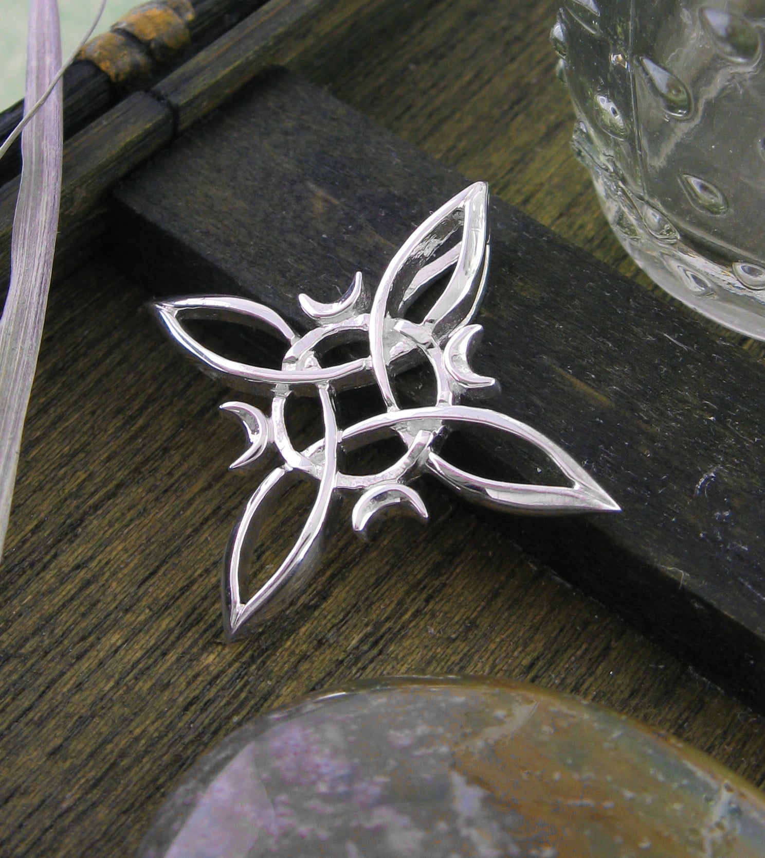 Witch's Knot with 4 Crescent Moons Pendant, Handmade