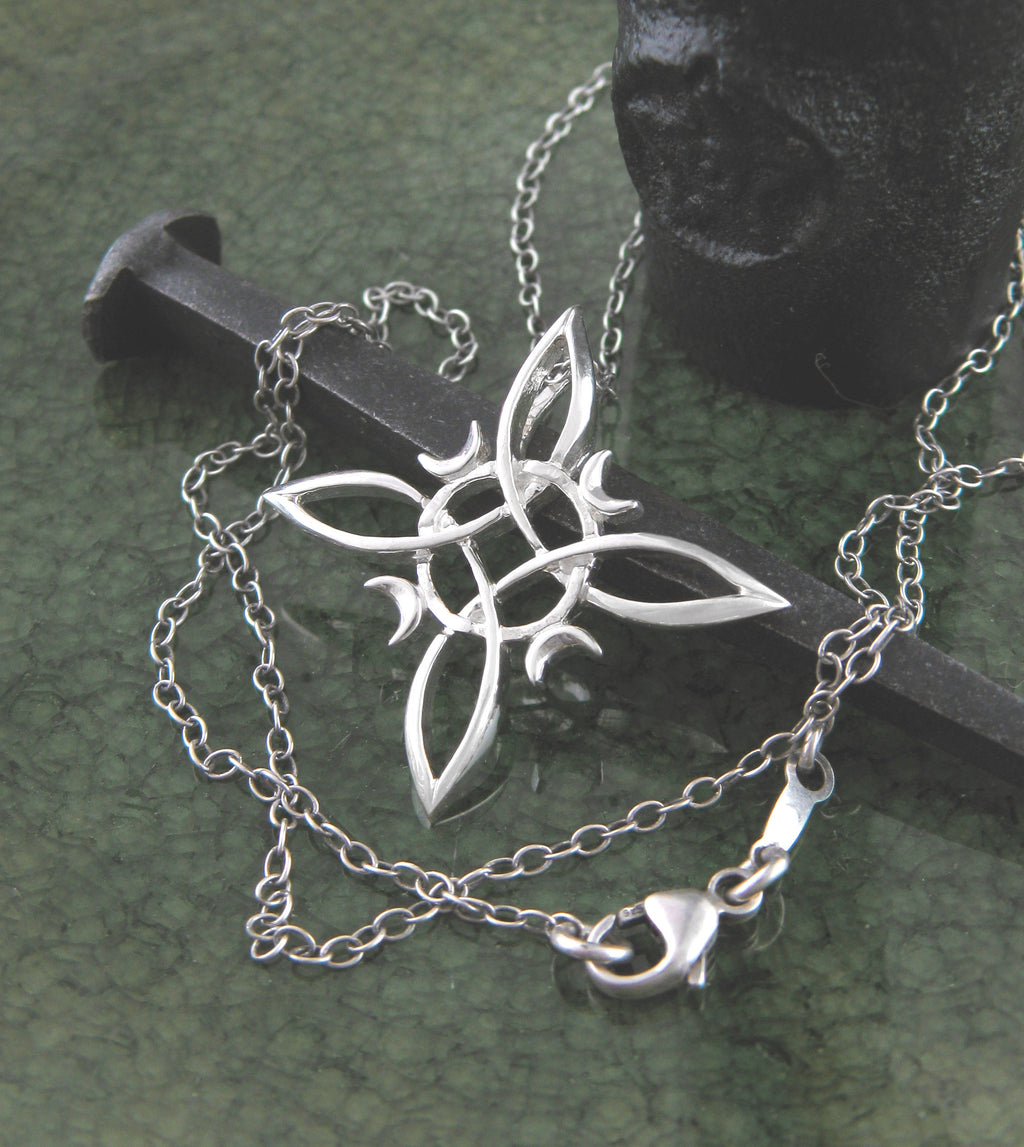 Witch's Knot with 4 Crescent Moons Pendant, Handmade
