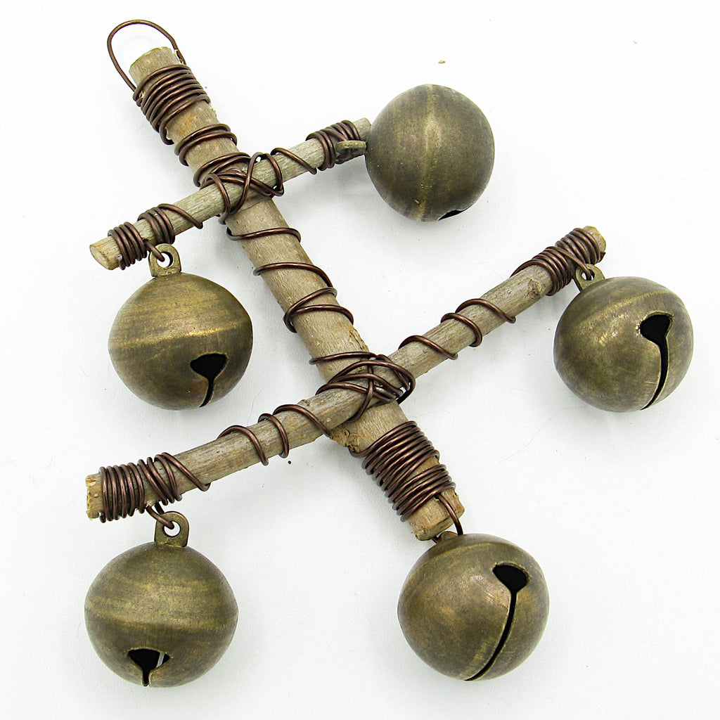 Witch's Bell: "Anchor" of Twigs with 5 Large Sleigh Bells  - Handcrafted