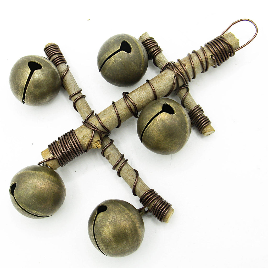 Witch's Bell: "Anchor" of Twigs with 5 Large Sleigh Bells  - Handcrafted