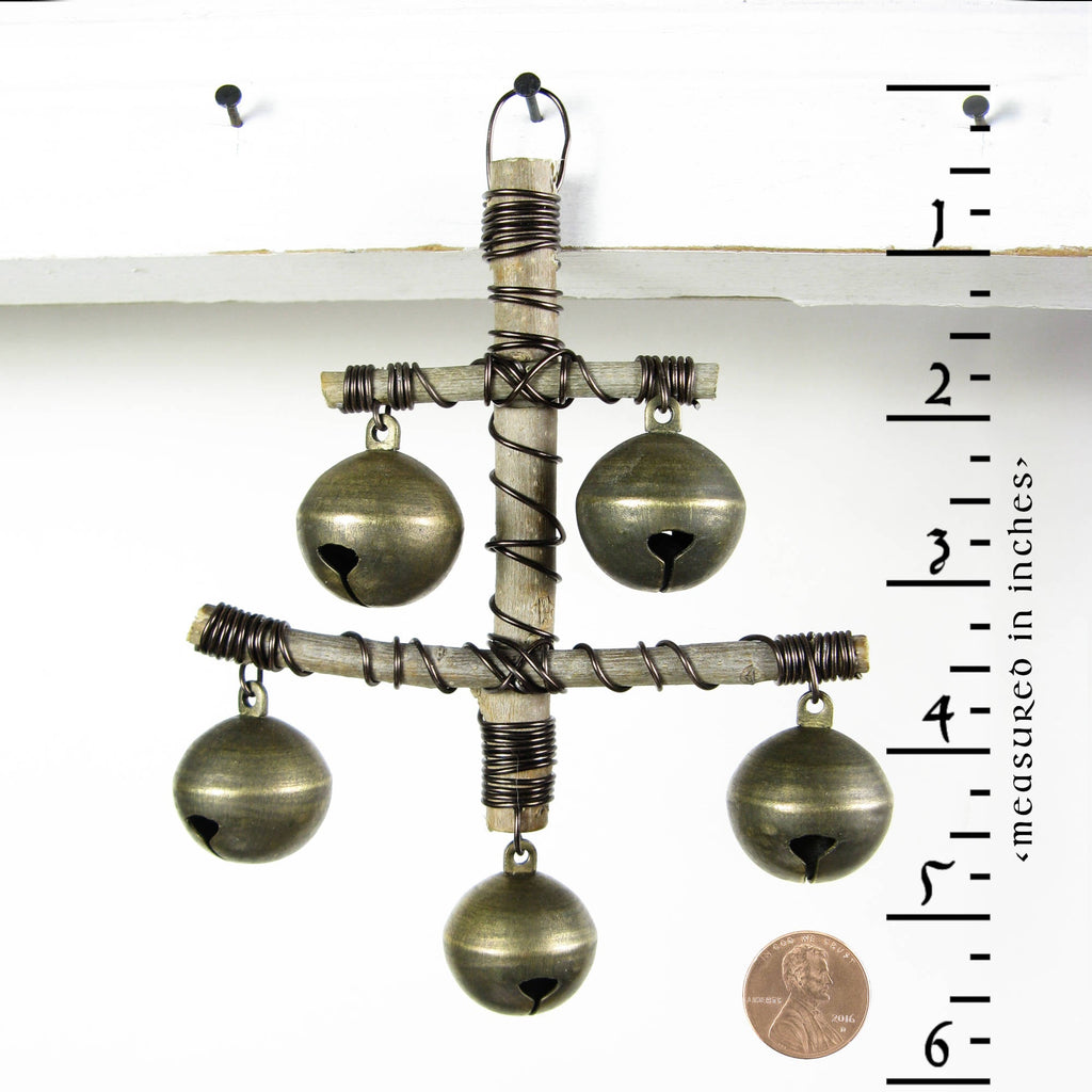 Witch's Bell: "Anchor" of Twigs with 5 Large Sleigh Bells  - Handcrafted