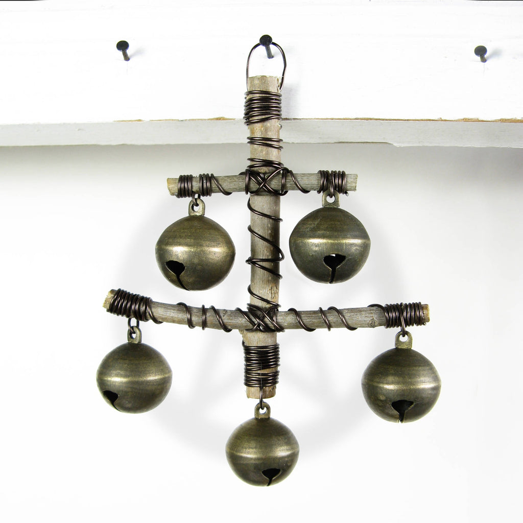 Witch's Bell: "Anchor" of Twigs with 5 Large Sleigh Bells  - Handcrafted
