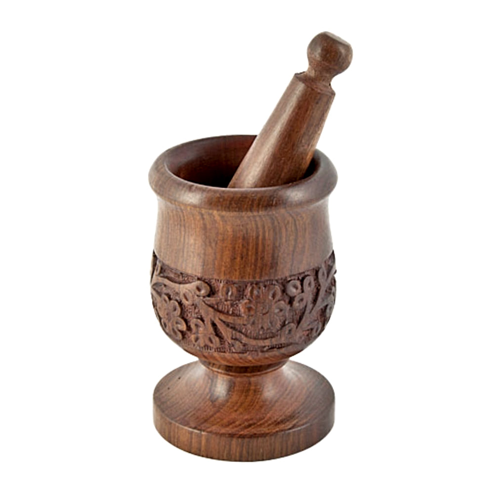 Wood Hand Carved Mortar & Pestle
