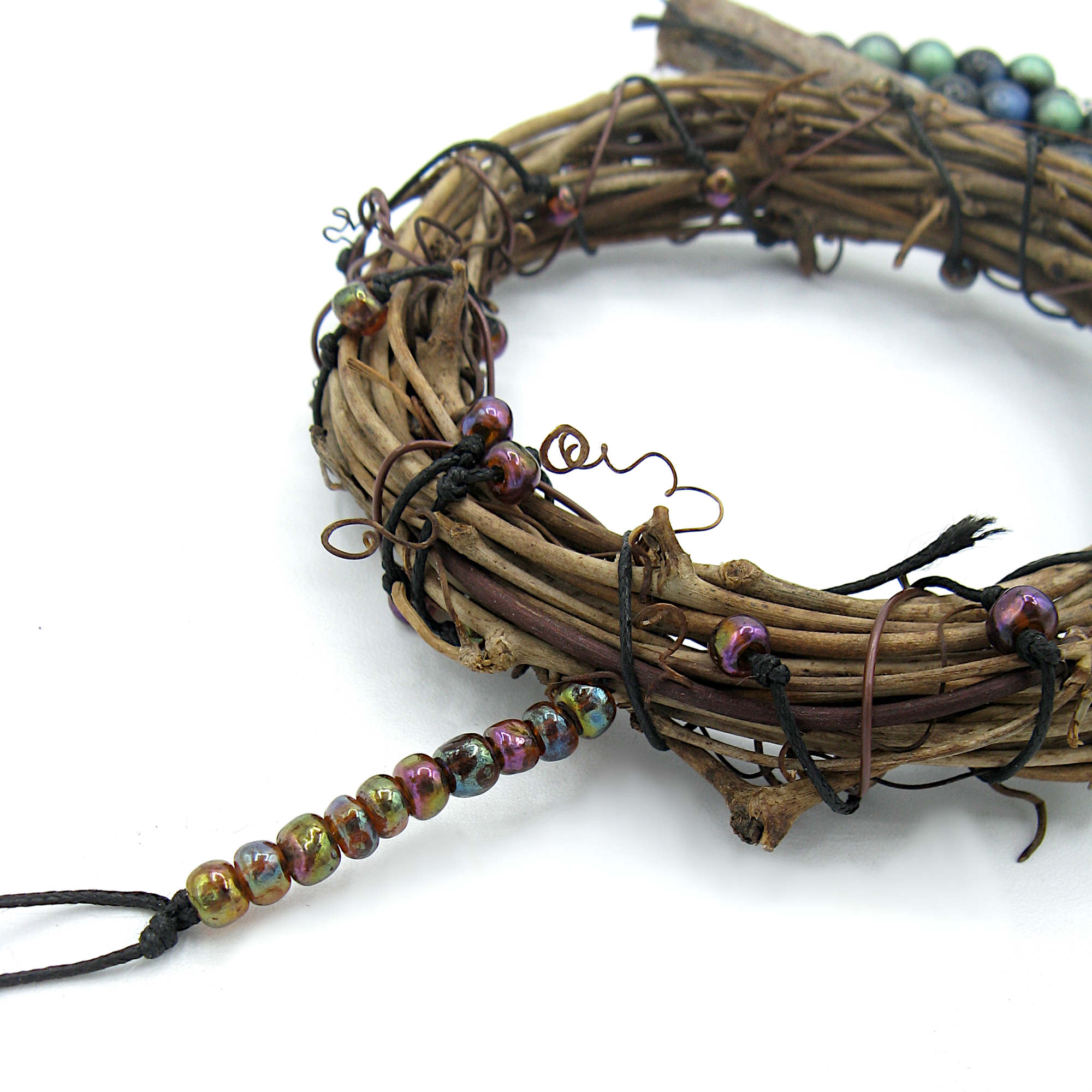 Wreath Wall Hanging: Tree of Life, Twig, Charms, Glass Beads - Handcrafted