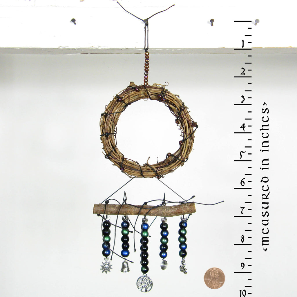 Wreath Wall Hanging: Tree of Life, Twig, Charms, Glass Beads - Handcrafted