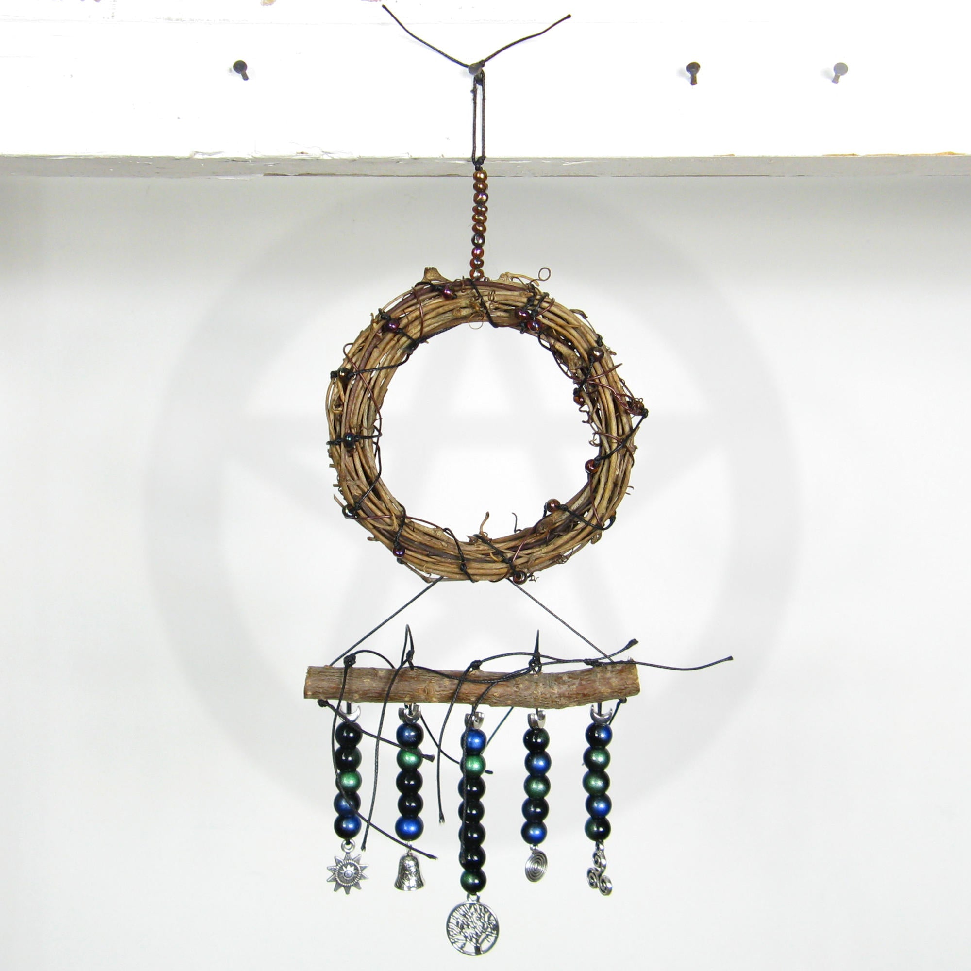 Wreath Wall Hanging: Tree of Life, Twig, Charms, Glass Beads - Handcrafted