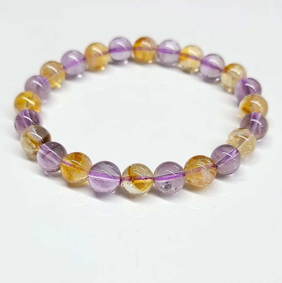 Amethyst & Citrine Round Bead Bracelet 8mm - Manifesting Blessings