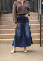 Bethany Dark Wash A-line Long Denim Skirt - FINAL SALE