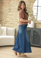 Bethany Dark Wash A-line Long Denim Skirt - FINAL SALE