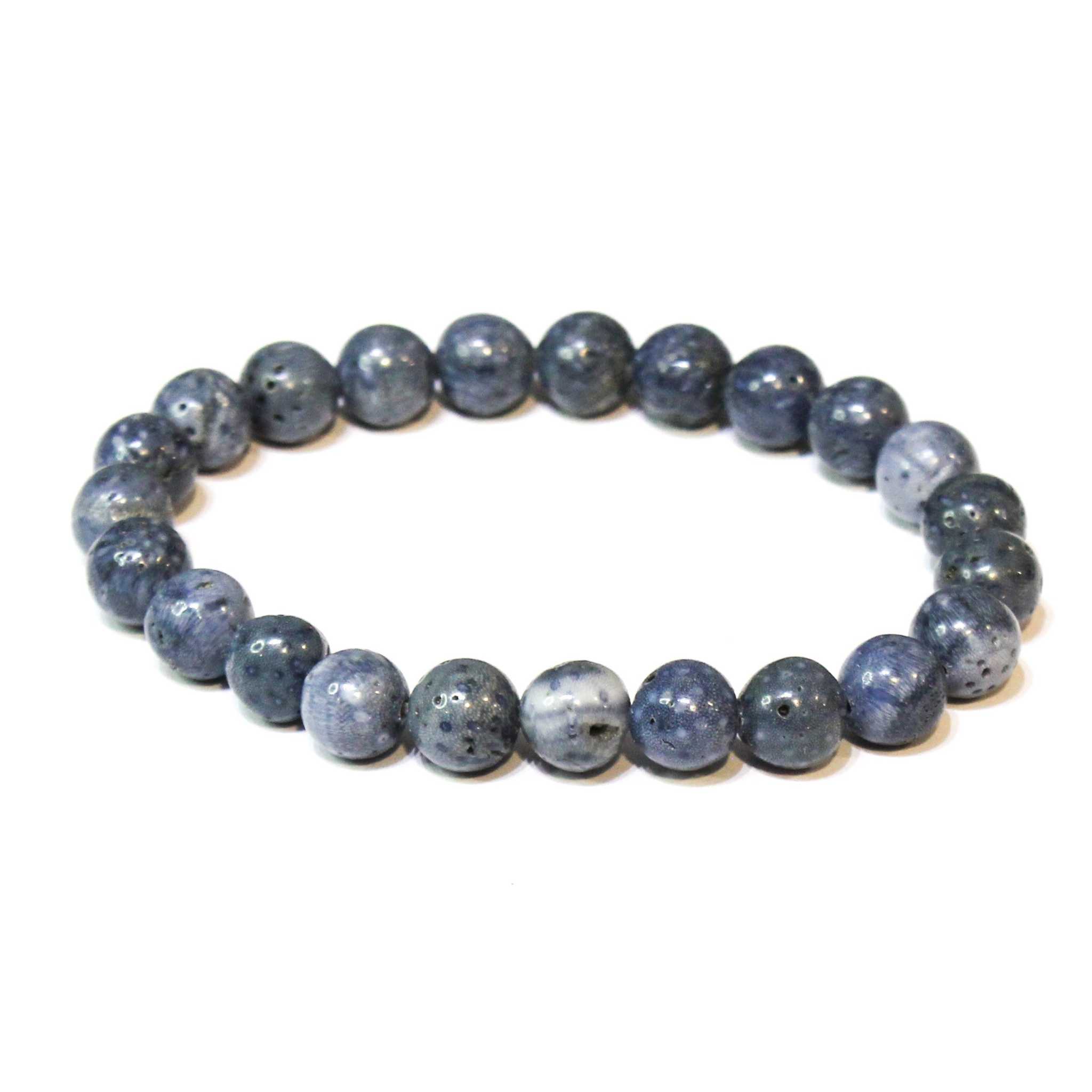 Blue Coral Round Bead Bracelet