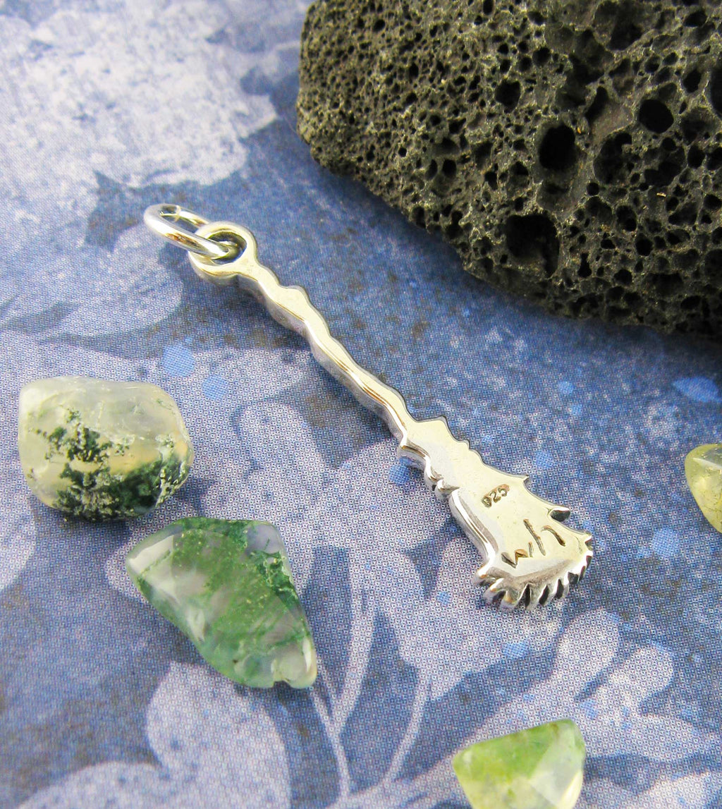 Besom or Broomstick Charm, Handmade - 925 Sterling Silver