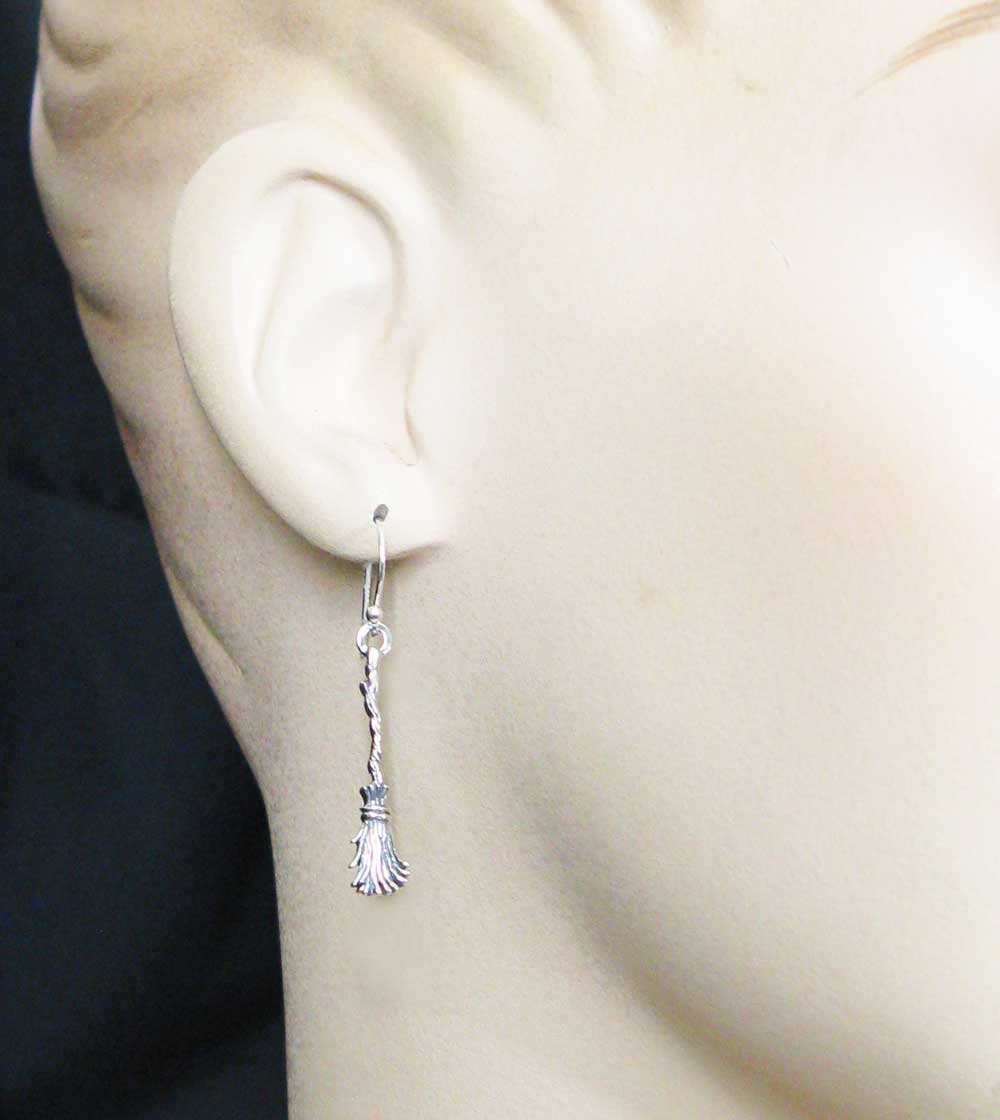 Witch's Broom Earrings, Handmade - 925 Sterling Silver