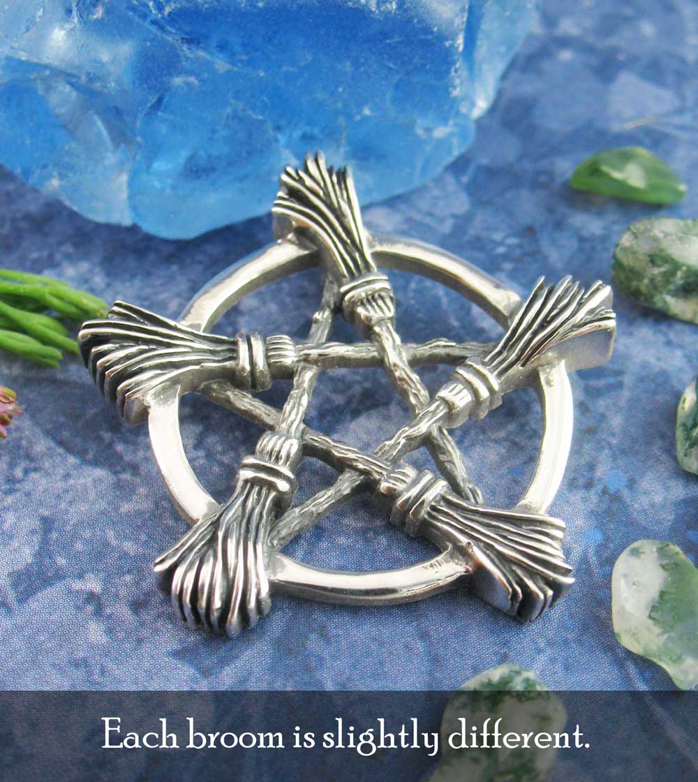 Five Brooms Pentacle Pendant, Handmade - 925 Sterling Silver