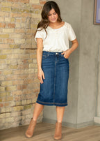 Bryn Dark Wash Denim Midi Skirt